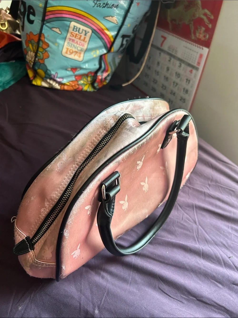 PLAYBOY Pink Satchel with Black Trim